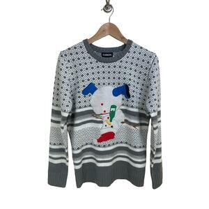 Breakdancing Drunk Snowman Gray & White Crewneck Christmas Holiday Sweater Small